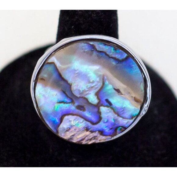 Size 8, Vintage Aurora Sky Oval Silver Tone Adjustable Ring - A23 - Picture 2 of 3